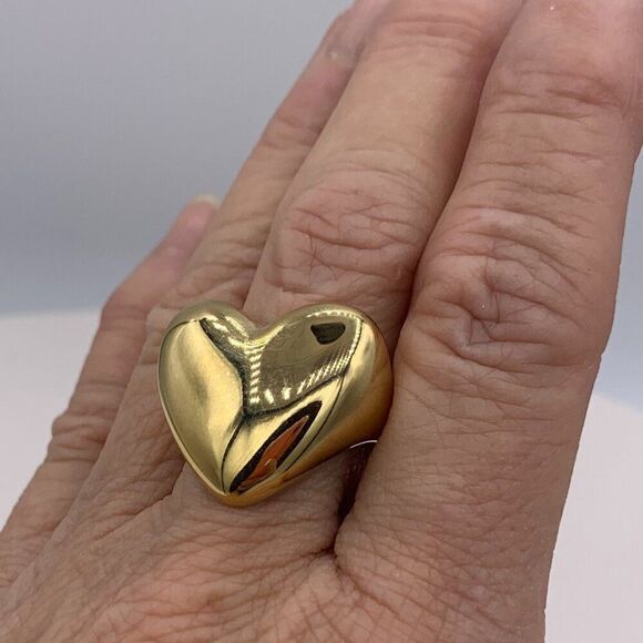 Ring, NWT, gold coloured stainless steel, Sz 7 & 8, large, minimalist - Picture 1 of 16